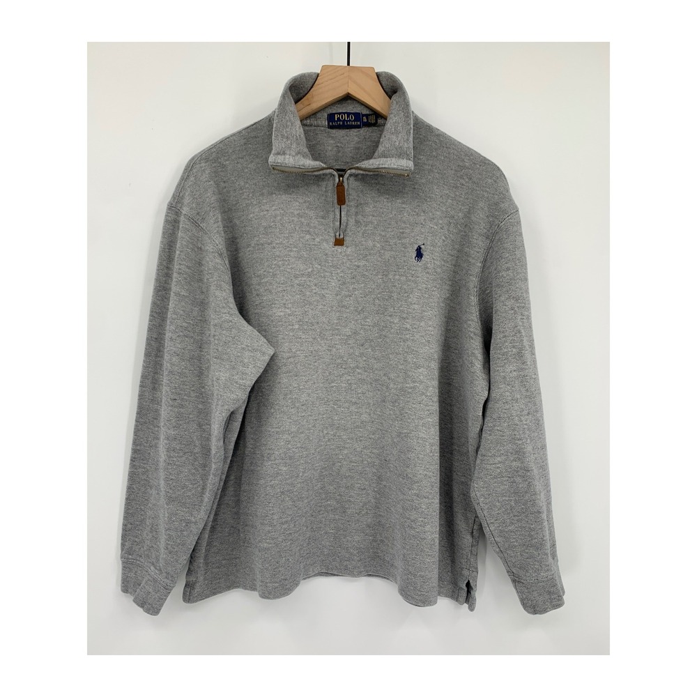 Polo Ralph Lauren Sweater Mens XL Gray 1/4 Zip Pullover Cotton Thick Preppy